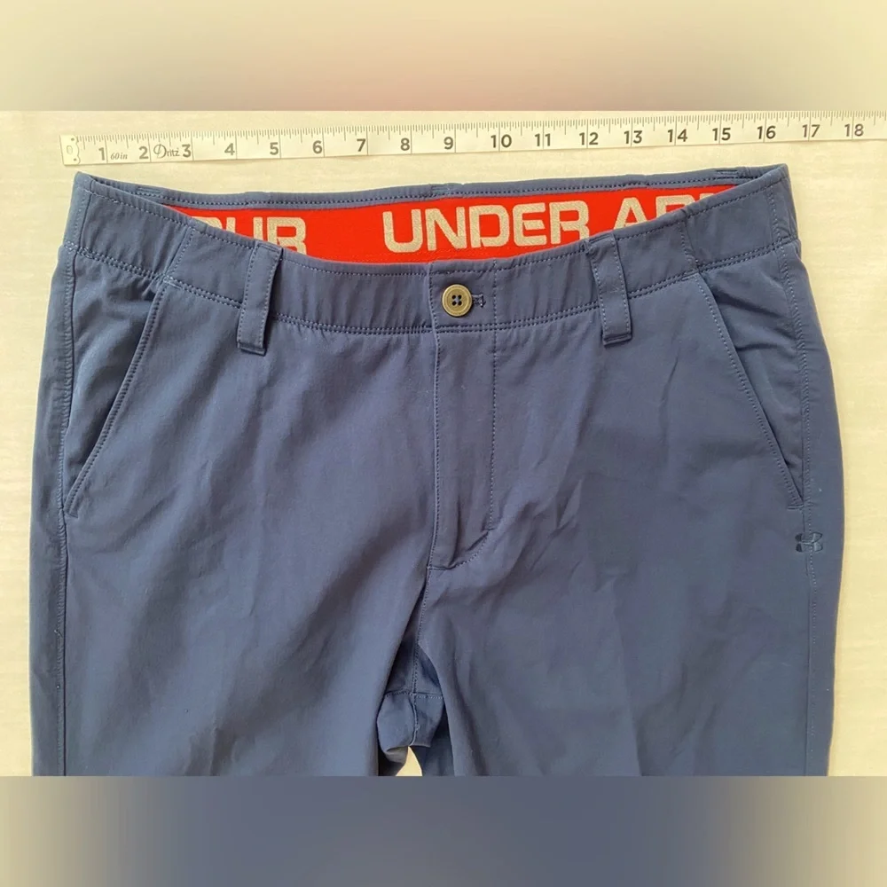Under Armour Navy Blue Flat Front Plaid Active/Golf‎ Pants Size 34 x 30